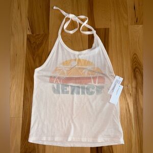NWT American Eagle Outfitters Pink/Cream Halter Tank with Sunset Graphic